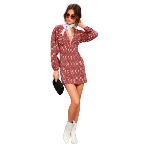 NWT! Amuse Society Arrowhead Rusty Rose Print Long Sleeve Dress. Size Small. - Picture 1 of 16